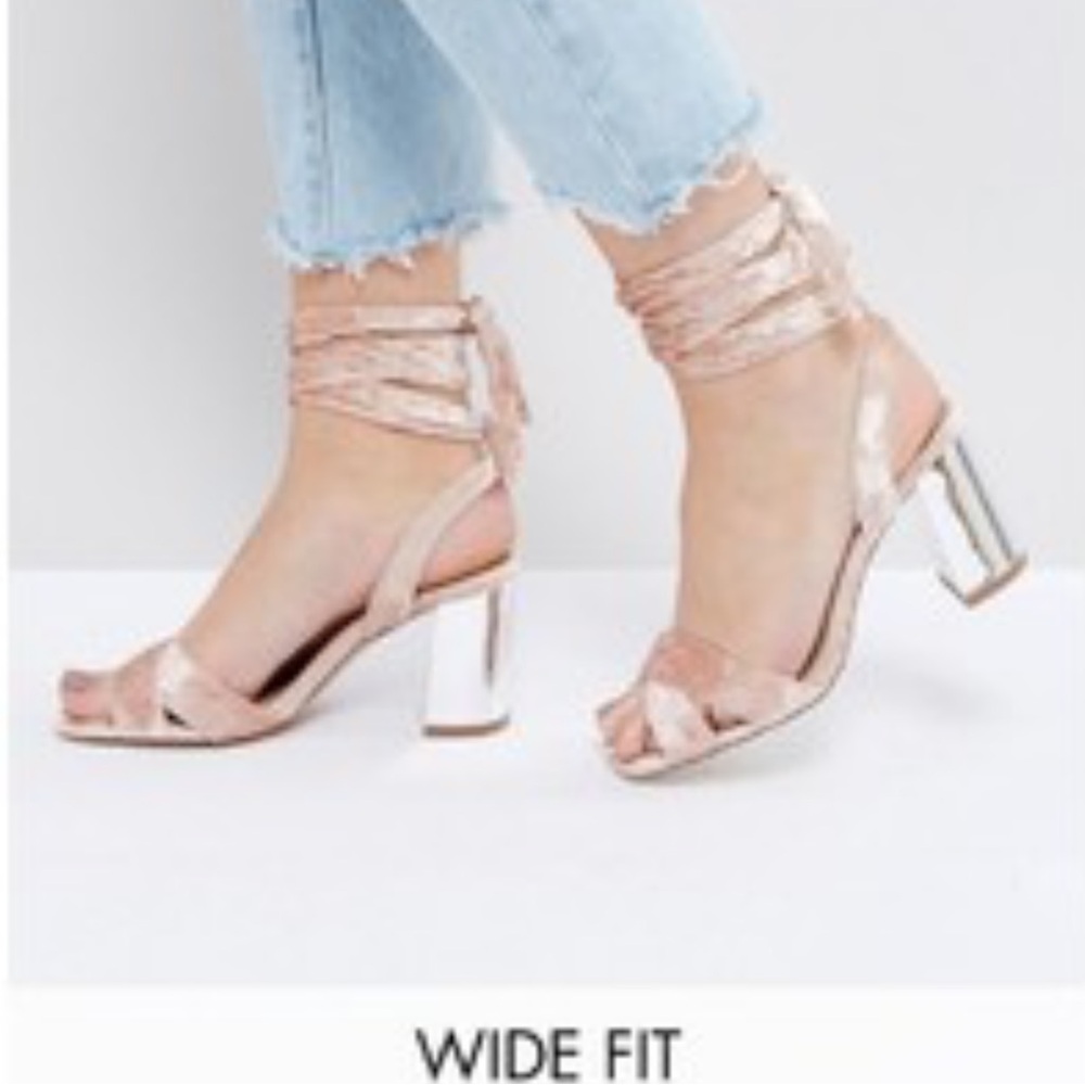 ASOS  wide Wrap - Blush Honeymoon Wide Fit Velvet Tie Leg Sandals